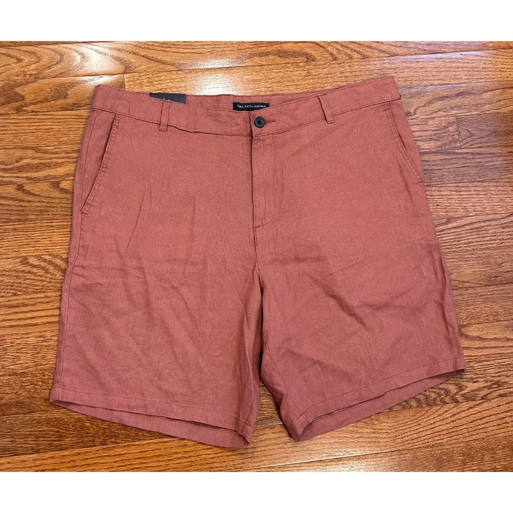 New‎ Saks Fifth Avenue Linen Chino Shorts Mens 38 Salmon Color Flat Front Preppy